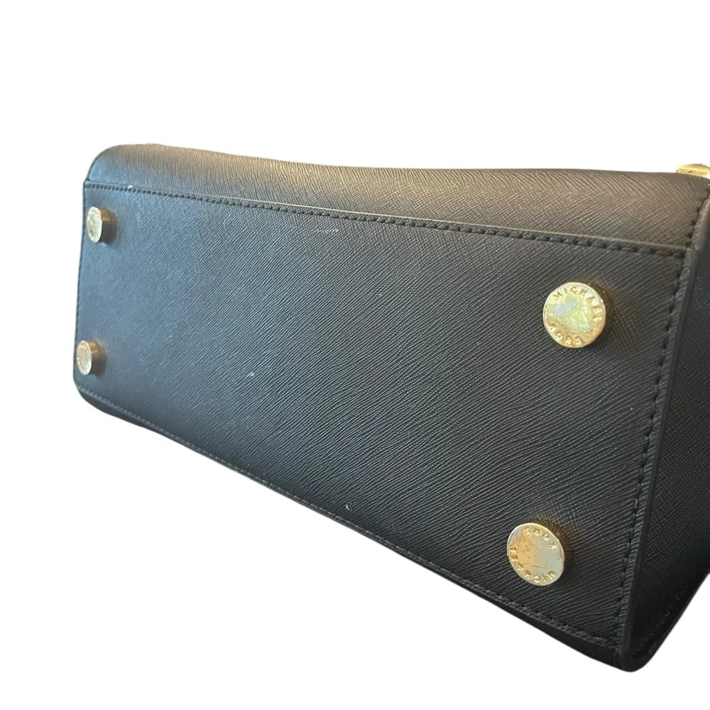 Michael Kors Black Studded Saffiano Leather‎ Satchel Crossbody Medium Purse Bag